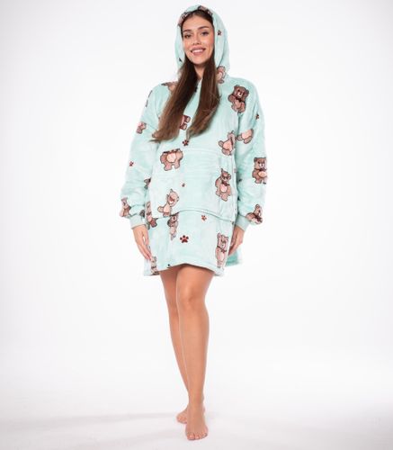 Bluza Koc Oversize z Kapturem Sherpa Ciepła Niebieska w Misie 2w1 Gruby na Arena.pl