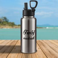 Srebrny metalowy bidon 950 ml składana rączka - z Twoim nadrukiem