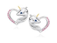 Delikatne rodowane srebrne kolczyki serca jednorożce unicorn cyrkonie srebro 925 Z1728EGR_RUBL