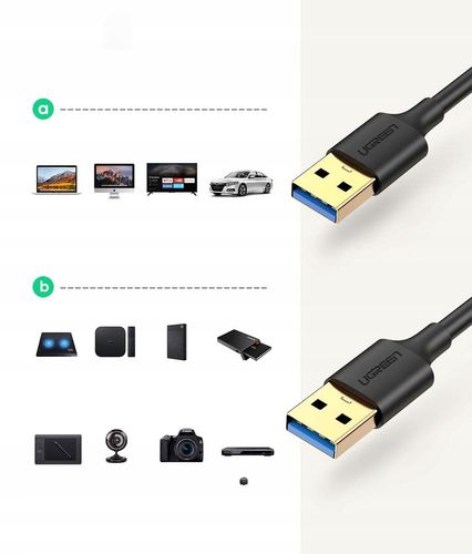 Kabel USB 3.0 A-A UGREEN US128 2m (czarny) na Arena.pl