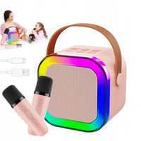 MASZYNA KARAOKE GŁOŚNIK BLUETOOTH DŹWIĘK STEREO 2 MIKROFONY 3 TRYBY LED