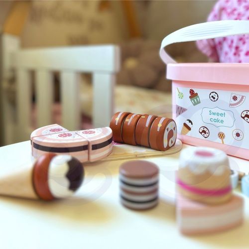 TOOKY TOY Drewniany Zestaw Małego Cukiernika Słodkości do Krojenia na Rzepy w Pudełku Cukiernia Tort Sweet Cake na Arena.pl