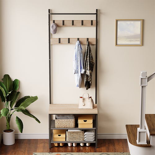 WIESZAK NA UBRANIA BUTY KURTKI JASNY BRĄZ STOJĄCY PODŁOGOWY LOFT REGAŁ na Arena.pl