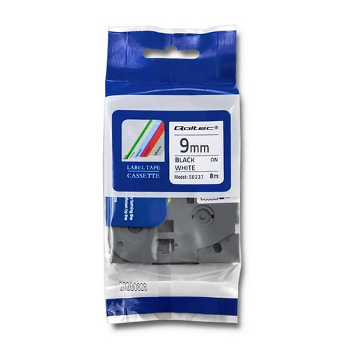 Qoltec Taśma do BROTHER TZe-221 | 9mm x 8m | Biała/ Czarny nadruk na Arena.pl