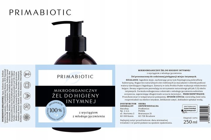 2 x ŻEL Pod Prysznic DO HIGIENY INTYMNEJ MIKROORGANICZNY PRIMABIOTIC 250ml zdjęcie 6