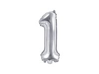 Balon foliowy cyfra 1 srebrny 35 cm