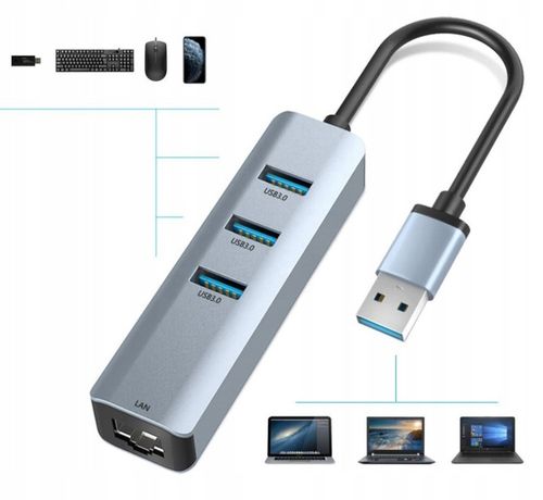 KARTA SIECIOWA HUB Zewnętrzna 3x USB 3.0 GIGABIT Ethernet LAN 1000Mbs RJ-45 na Arena.pl