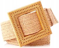 Słomiany Szeroki Pasek Elastyczny Klamra Kwadrat