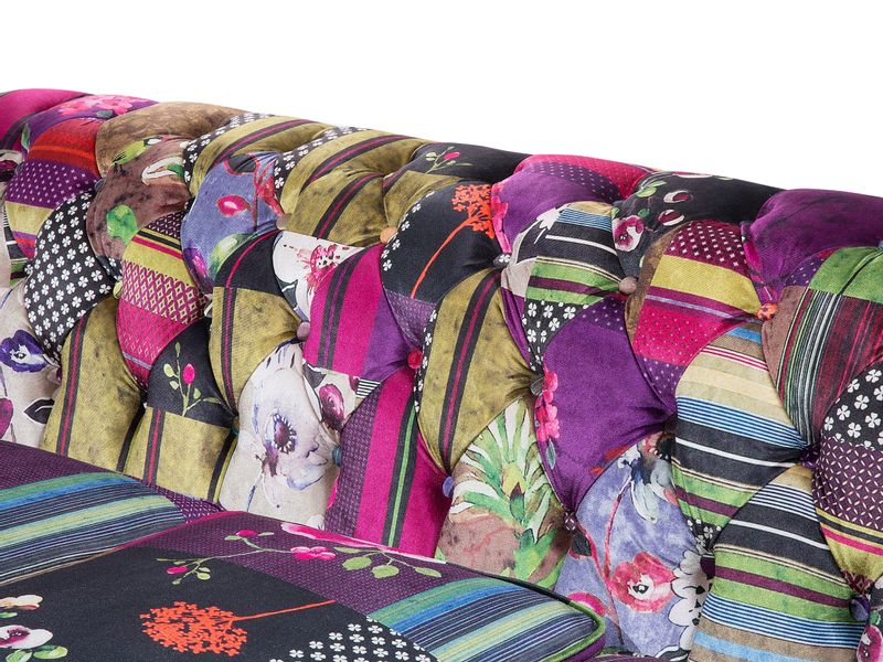 Sofa 3-osobowa patchworkowa fioletowa CHESTERFIELD zdjęcie 8