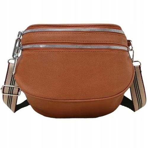 Torebka Damska Nerka BRĄZOWA Pojemna na Ramię Pasek Parciany Srebrny Zamek na Arena.pl