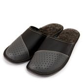 Ciepłe kapcie męskie skórzane z wełną owcy