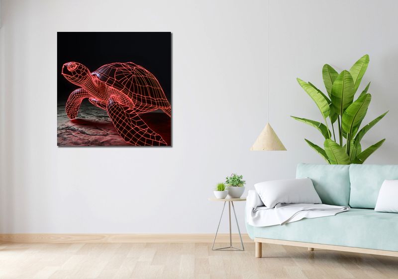 Obraz 90x90cm Neonowy Żółw zdjęcie 2