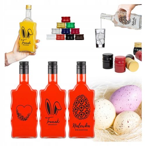 5x Butelki Szklane na WIELKANOC FALA 500ml z NADRUKIEM Na Likiery Nalewki na Arena.pl