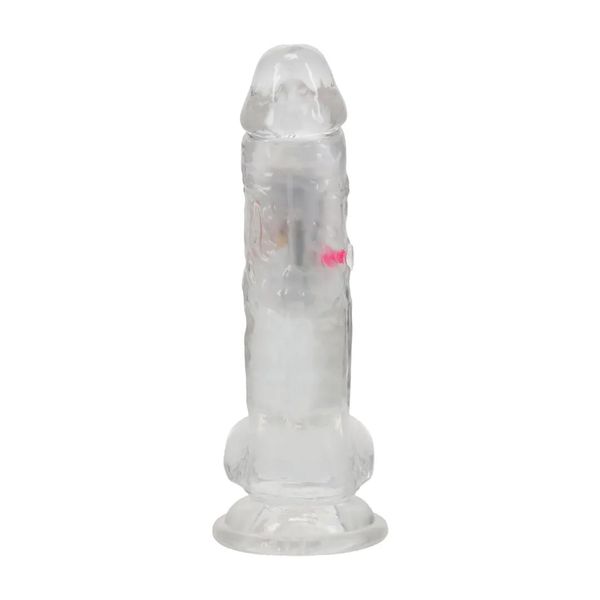 Led Vibrating Straight Cock With Balls - 7" / 18 Cm - Transparent zdjęcie 4
