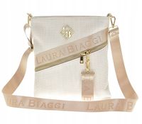 Laura Biaggi torebka listonoszka zamek brelok kremowy imitacja płótna A359