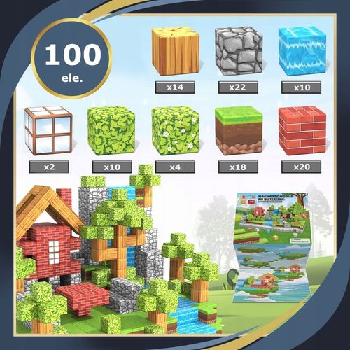 KLOCKI MAGNETYCZNE Sześciany Dla dzieci 1 ludzik 100 klocków na Arena.pl