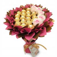 Słodki bukiet Ferrero Rocher i róże Prezent na 20 Urodziny, Rocznicę Ślubu