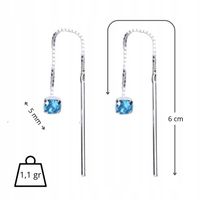 KOLCZYKI SREBRNE Przeciągane Wiszące Cyrkonia błękitna SREBRO PR 925