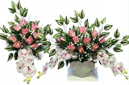 KOMPOZYCJA CMENTARZ KOMPLET STROIK GRÓB SERCE WAZON FLAKON POMNIK na Arena.pl