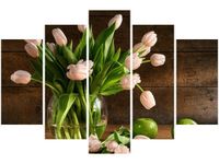 100CM 150CM OBRAZ 5 ELEM PUDROWY TULIPAN ŚCIENNY