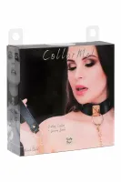 kinky diva o-ring collar + leash czarno-złoty, regulowany, wegańska skora