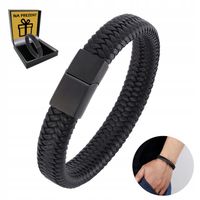 CZARNA SKÓRZANA BRANSOLETKA MĘSKA TYTANOWA BRANSOLETA