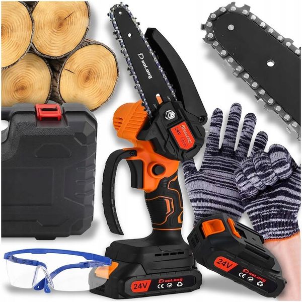 Piła Łańcuchowa Akumulatorowa 6" Do Gałęzi Drewna 2x Akumulator Wydajna zdjęcie 1