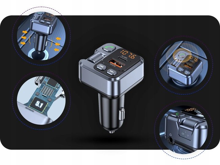 TRANSMITER BLUETOOTH SAMOCHODOWY AUDIO FM MP3 BT SZYBKA ŁADOWARKA USB zdjęcie 3