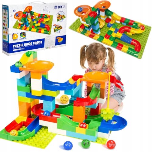 Tor kulkowy labirynt dla kulek kulodrom marble run klocki 108 el na Arena.pl