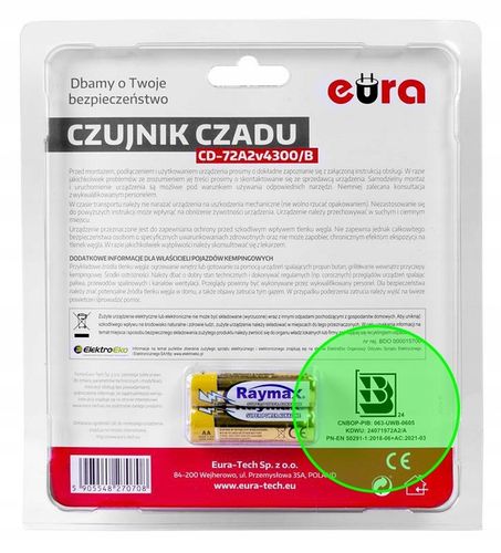 Markowy czujnik tlenku węgla EURA certyfikowany w CNBOP, rok produkcji 2025 na Arena.pl