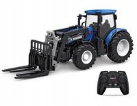 Zdalnie Sterowany Duży Niebieski Traktor z Widłami Zabawka Mały Rolnik