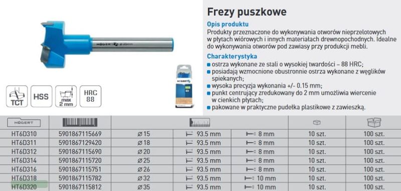 Frez puszkowy fi 26mm do płyty, frontu pod zawiasy MINI zdjęcie 2