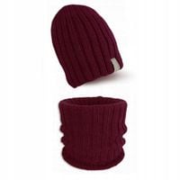 GRUBY WEŁNIANY KOMPLET damski KOMIN + CZAPKA ciepły POLSKI NATURALNA WEŁNA