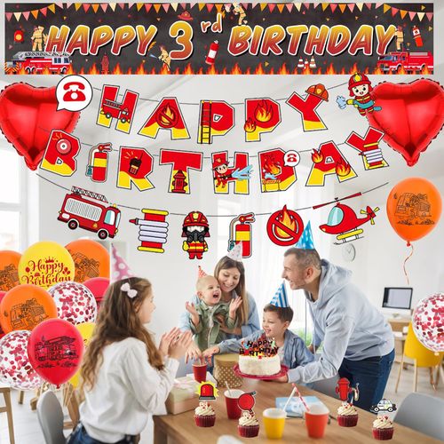 Zestaw Dekoracji Urodzinowych Strażak 3 Urodziny Balony Baner Strażacki na Arena.pl