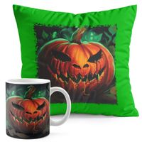 ZESTAW KUBEK + PODUSZKA ZIELONA - HALLOWEEN