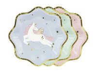 Talerzyki papierowe kolorowe Jednorożec 18 cm