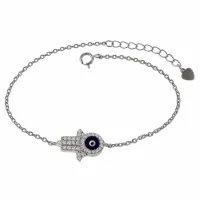 DELIKATNA RODOWANA SREBRNA BRANSOLETKA DŁOŃ FATIMY OKO PROROKA CYRKONIE