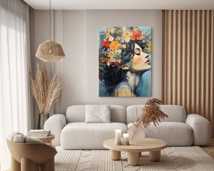 Obraz Do Salonu PORTRET Kobiety Pastelowe Kwiaty Akwarele 50cm x 70cm zdjęcie 8