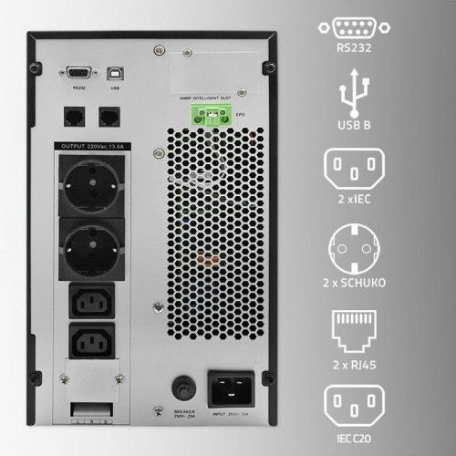 QOLTEC UPS 3KVA 3000W ON-LINE LCD EPO USB CZYSTA SINUS zdjęcie 5