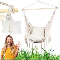 FOTEL WISZĄCY KRZESŁO BRAZYLIJSKIE BEŻOWE Z DRĄŻKIEM HUŚTAWKA HAMAK 130 CM