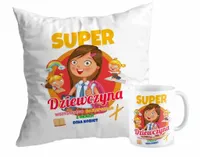 Zestaw PODUSZKA + KUBEK DZIEŃ KOBIET SUPER DZIEWCZYNA szkoła prezent niej