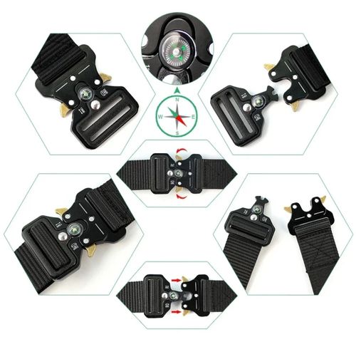 Pasek militarny  na zatrzask pas taktyczny parciany z kompasem czarny na Arena.pl