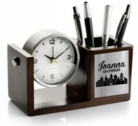 Drewniany przybornik z zegarem i grawerem Różne wzory DLA ARCHITEKTA