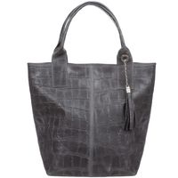 VERA PELLE torebka damska skórzana shopper kroko z saszetką V524 c.szara