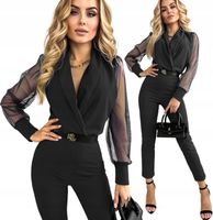 KOMBINEZON DAMSKI elegancki kopertowy dekolt tiulowy rękaw L XL SAMIRA