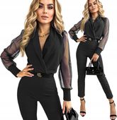 KOMBINEZON DAMSKI elegancki kopertowy dekolt tiulowy rękaw L XL SAMIRA