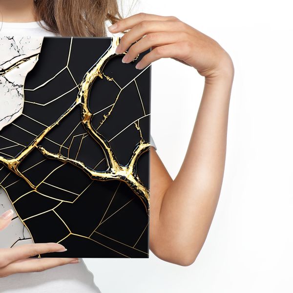 Obraz Ścienny Do Salonu Czarno-biały Popękany MARMUR Abstrakcja 120cm x 80cm zdjęcie 4