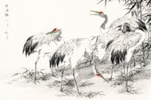 Plakat 60x40cm Japanese Crane, Kashu Japoński Vintage do Salonu