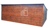 GARAŻ BLASZANY 6m x 6m poziom - spad tył - 2x Brama uchylna ciemny orzech - drewnopodobny 6x6
