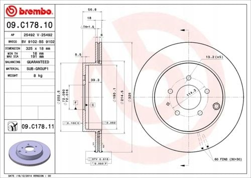 TARCZA HAM TYL 325X18 V BREMBO na Arena.pl
